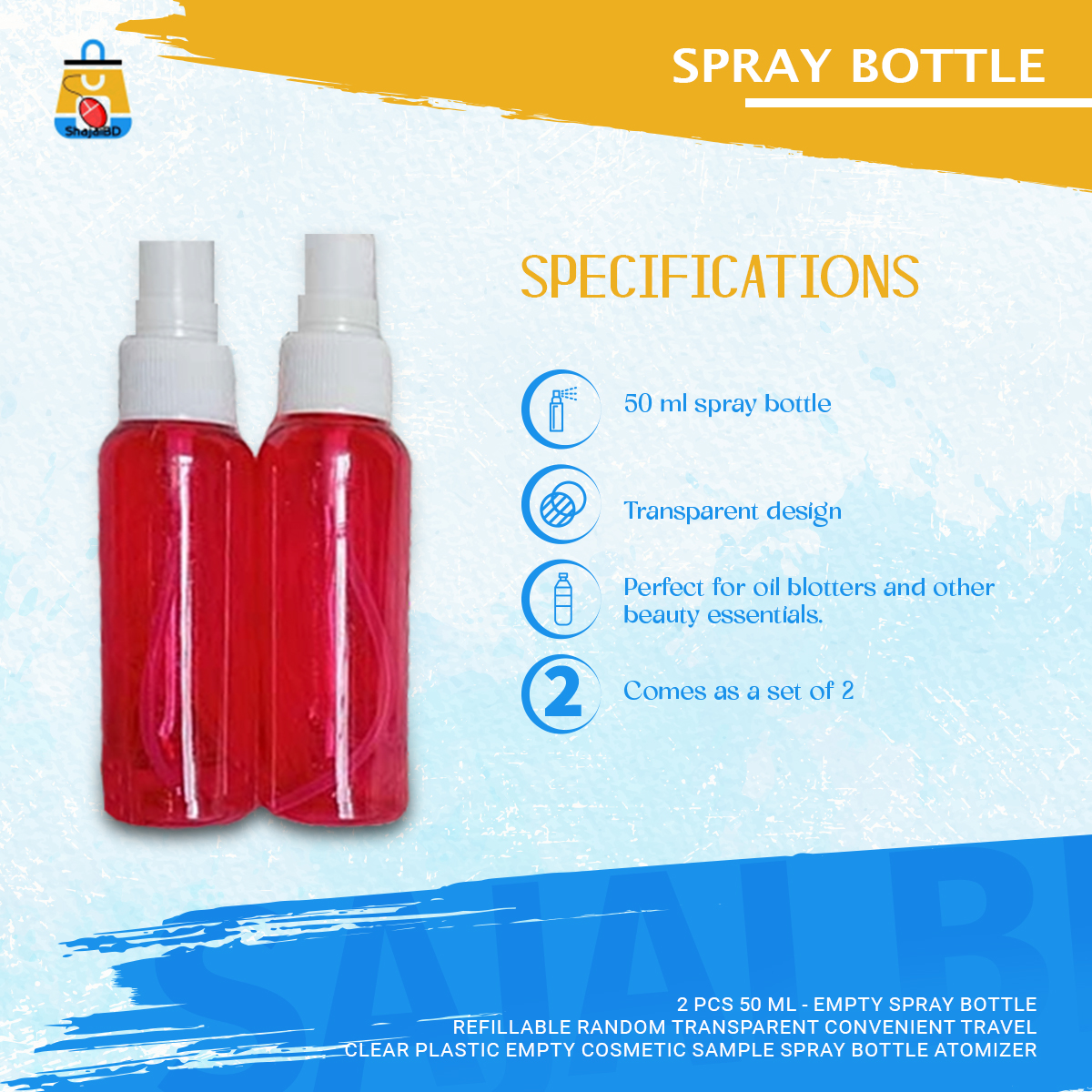 Picture of 2 pcs 50 ml - Empty Spray Bottle Refillable Random Transparent Convenient Travel Clear Plastic Empty Cosmetic Sample Spray Bottle