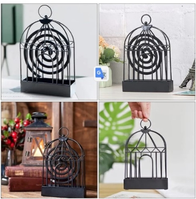 Picture of Birdcage Shape Iron Mosquito Coil Holder Stand Mosquito Repellent Incense Burner Holder Hanger for Indoor Home Living Room Bedroom Hotel-Black