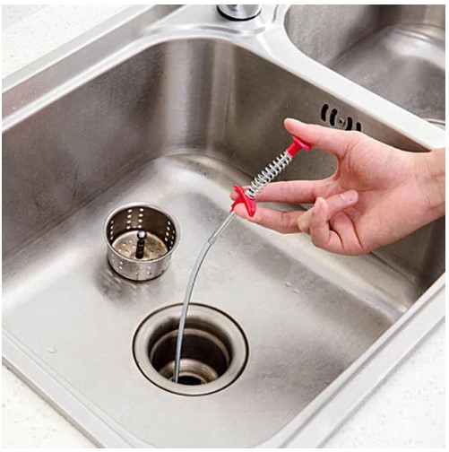 Picture of Stainless Steel Drain Snake Cleaner Sticks Clog Remover Cleaning Handy Tools Sewer Dredging Tool used for Kitchen, bathroom, toilet, utility sinks, bathtubs, and shower Drain Cleaning - 160 cm