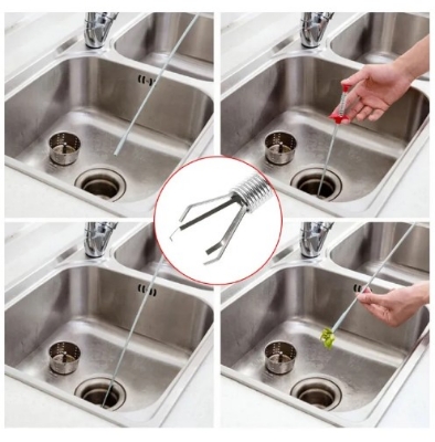 Picture of Stainless Steel Drain Snake Cleaner Sticks Clog Remover Cleaning Handy Tools Sewer Dredging Tool used for Kitchen, bathroom, toilet, utility sinks, bathtubs, and shower Drain Cleaning - 160 cm