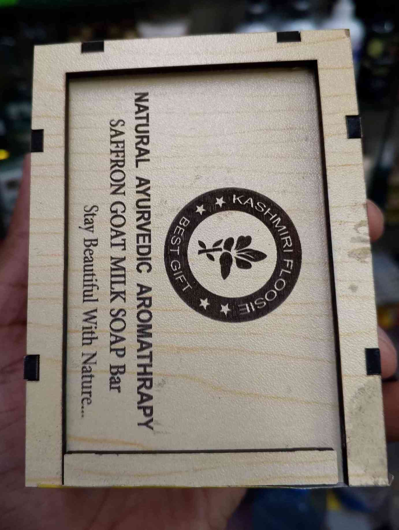 Picture of Jafran hand made goat milk soap with wooden box -100gm