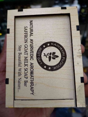 Picture of Jafran hand made goat milk soap with wooden box -100gm