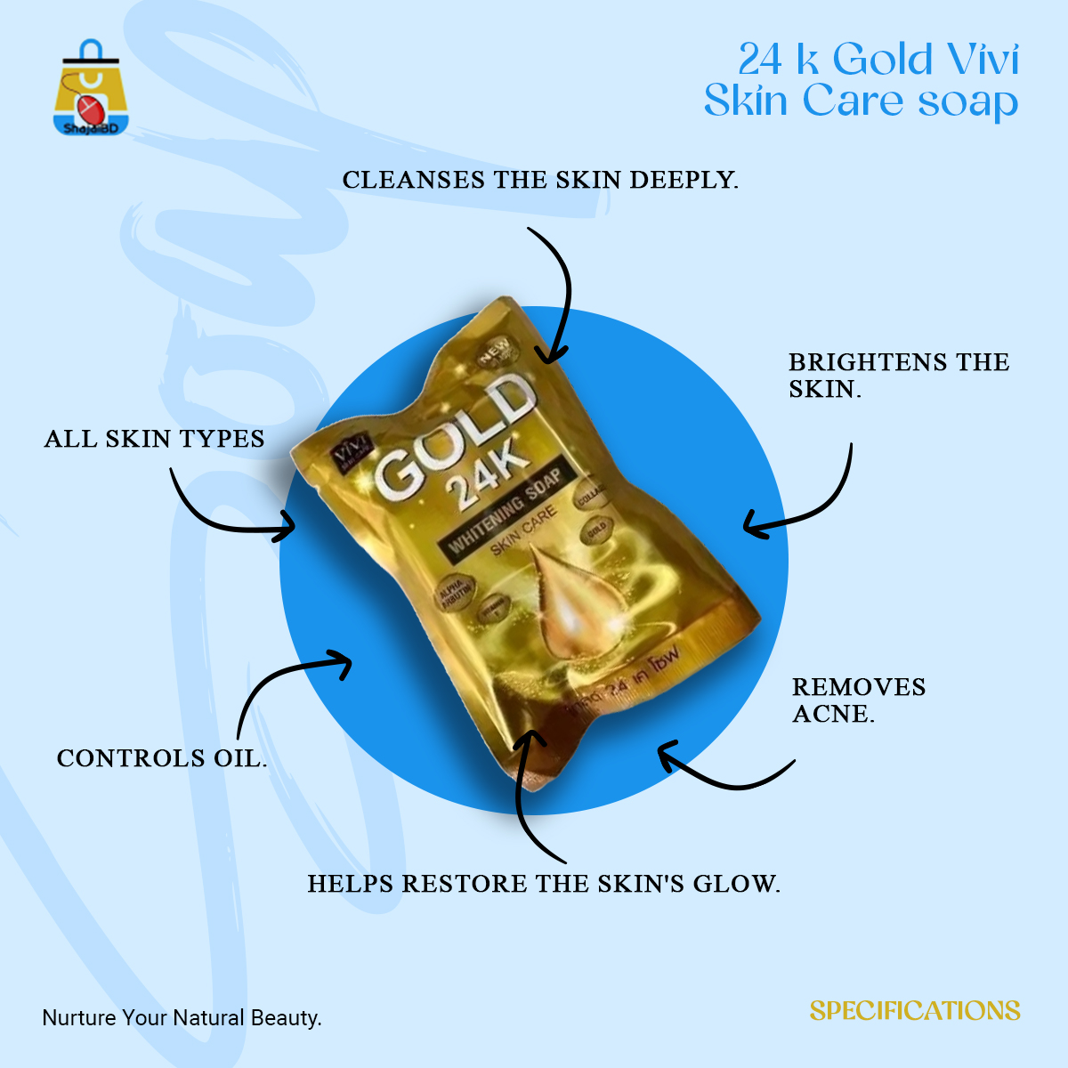 Picture of 24 k Gold Vivi Skin Care soap - 80gm (Made in Thailand)
