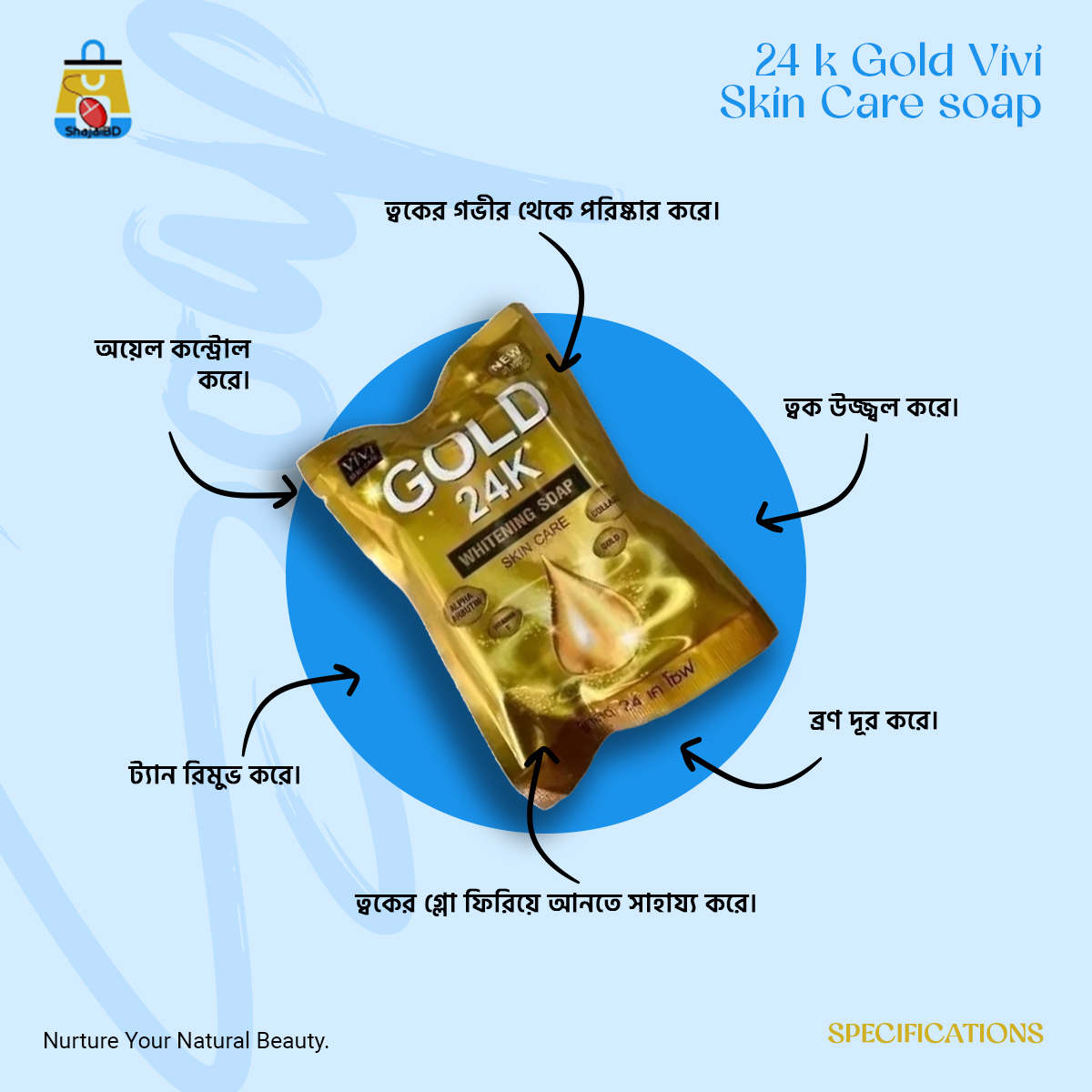 Picture of 24 k Gold Vivi Skin Care soap - 80gm (Made in Thailand)