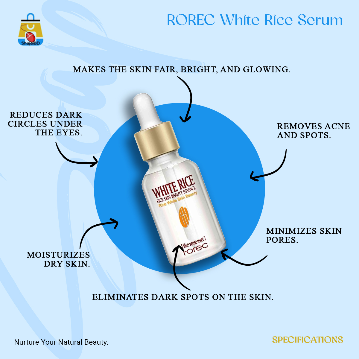 Picture of ROREC White Rice Serum Reduces Wrinkles and Lighten Dark Spots Pore Minimizer Anti- Aging Face Moisturizer Skin Lightening - 15ml