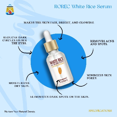 Picture of ROREC White Rice Serum Reduces Wrinkles and Lighten Dark Spots Pore Minimizer Anti- Aging Face Moisturizer Skin Lightening - 15ml