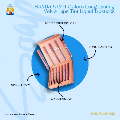 Picture of HANDAIYAN 6 Colors Long Lasting Velvet Lips Tint Liquid Lipsticks Waterproof Non-Stick Cup Lipgloss Gift Set (A) - Shajai BD