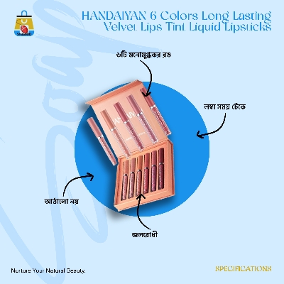 Picture of HANDAIYAN 6 Colors Long Lasting Velvet Lips Tint Liquid Lipsticks Waterproof Non-Stick Cup Lipgloss Gift Set (A) - Shajai BD