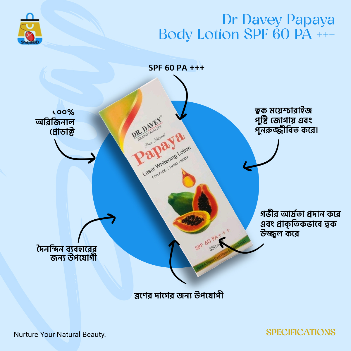 Picture of Dr Davey Papaya Body Lotion 350ml SPF 60 PA +++ - Shajai BD