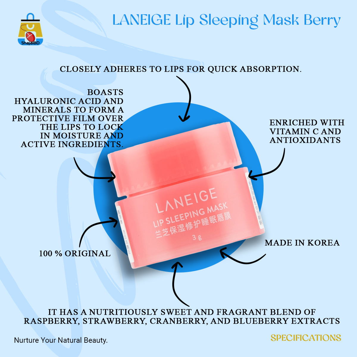 Picture of LANEIGE Lip Sleeping Mask Berry 3g - Authentic Cute Lip Balm - Shajai BD