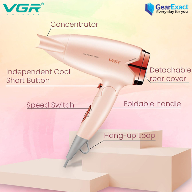 Picture of VGR V-428 Essential DryCare Compact Foldable Hair Dryer for Women ( Pink )
