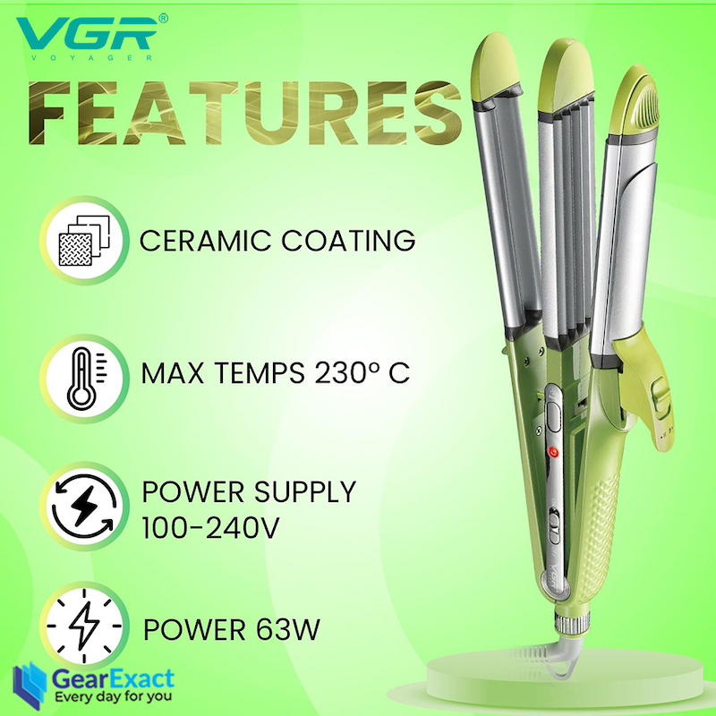 Picture of VGR V-569 Multi-Styler 4-in-1 Straightener, Curler, Crimper & Waver Salon Series for Women ( Green )