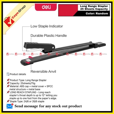 Picture of Deli Long Range Stapler 25 Sheets Capacity 0334 Random color 1pcs