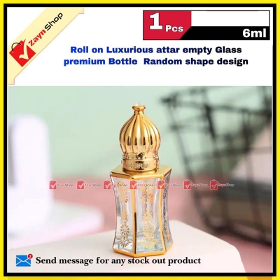 Picture of Roll on Luxurious attar Empty refillable Glass premium bottle 6ml Golden Color Random shape design  1 pcs