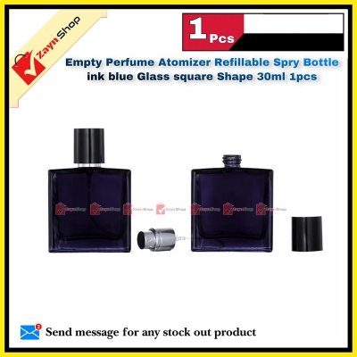 Picture of Empty Perfume Atomizer Refillable Spry Bottle  ink blue Glass square Shape 30ml 1pcs