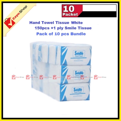 Picture of Smile Hand Towel Tissue  White 150 pcs ×1 ply Tissue pack of 10 packet