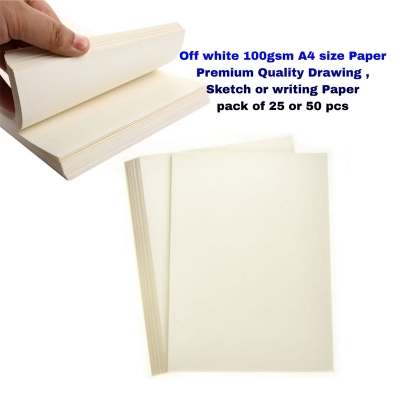 Picture of Off white 100gsm A4 size Paper Premium Quality Drawing and Sketch Paper 25 or 50 sheets