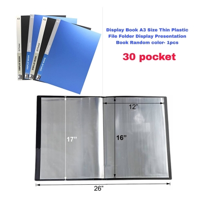 Picture of Display Book A3 Size 30 pocket Thin Plastic File Folder Display Presentation Book Random color- 1pcs
