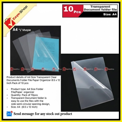 Picture of Documents Folder File Transparent Clear  A4 Size Paper Organizer 8.5 x 12 Inch Pack of 10 pcs
