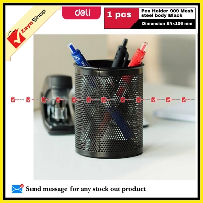 Picture of Deli Pen Holder 909 Dimension 84×106 mm Mesh steel body Black