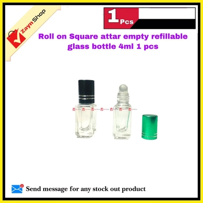 Picture of Roll on Squire Shape attar Empty refillable Glass premium Bottle 4ml Random color cap 1 pcs