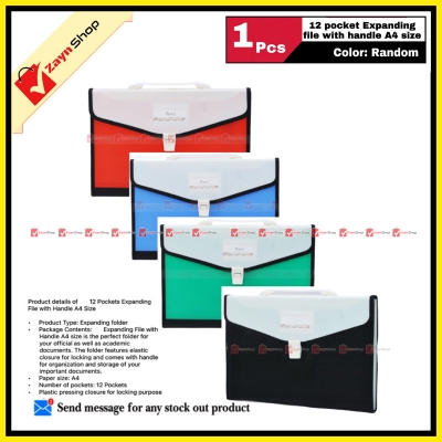 Picture of Expanding Pocket File with Handle 12 Pockets A4 Size Random Color 1 Pcs