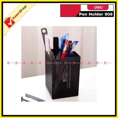 Picture of Deli Pen Holder 73×73×115 mm Mesh Steel Barrel 908 Black 1pcs