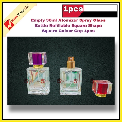 Picture of Empty 30ml Perfume Atomizer Spray Glass Bottle Refillable Square Shape Square Colour Cap 1pcs