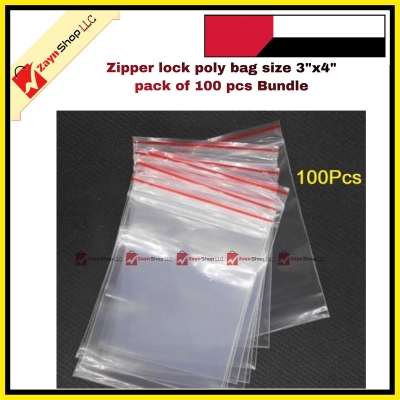 Picture of Zipper lock poly bag size 3"x4" pack of 100 pcs Bundle