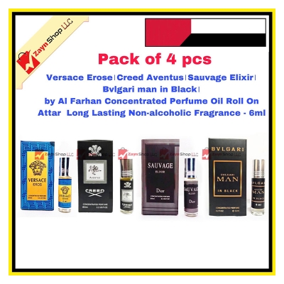 Picture of Versace Erose।Creed Aventus।Sauvage Elixir।Bvlgari man in Black। by Al Farhan Concentrated Perfume Oil Roll On Attar Non-alcoholic Fragrance - 6ml