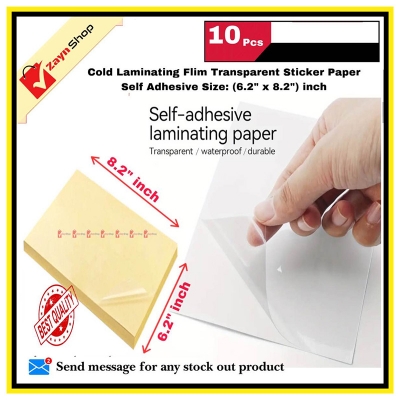 Picture of Cold Laminating Flim Transparent Sticker Paper Self Adhesive Size (6.2x8.2) inch Pack of 10 Sheets