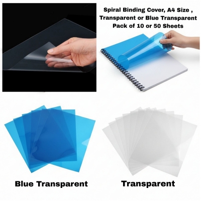Picture of Spiral Binding Cover A4 Size Transparent or Blue Transparent Pack of 10 or 50 Sheets