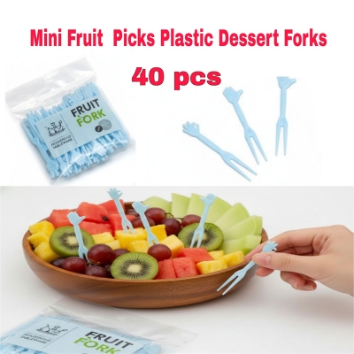 Picture of Candy Color Mini Fruit Household Picks Plastic Dessert Forks pack of 40pcs