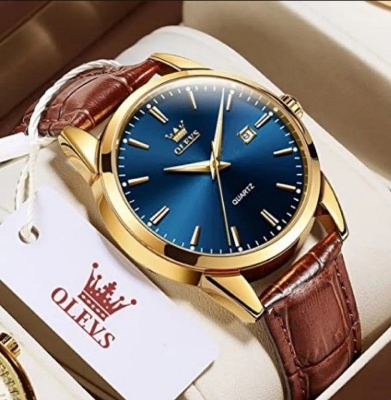 Picture of Fashionable Leather Analog Wrist Watches for Men Black & Brown ( Blue )