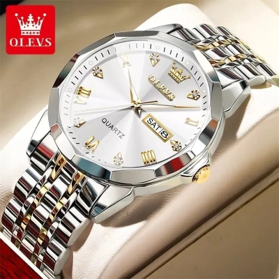 Picture of COPY Olevs 9931 New Business Quartz Watch For Men Luxury Diamond Dial Waterproof Stainless Steel Strap Men Wristwatch ( Two tone )