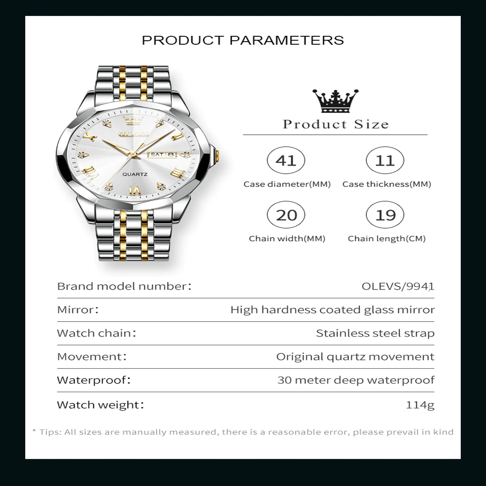 Picture of COPY Olevs 9931 New Business Quartz Watch For Men Luxury Diamond Dial Waterproof Stainless Steel Strap Men Wristwatch ( Two tone )