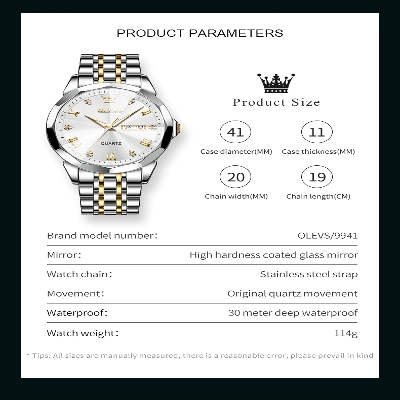 Picture of COPY Olevs 9931 New Business Quartz Watch For Men Luxury Diamond Dial Waterproof Stainless Steel Strap Men Wristwatch ( Two tone )