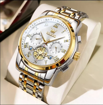 Picture of Olevs Top Brand Silver & Golden Two Tone Stainless Steel Chronograph Wrist Watch For Men - Watch For Men ( Gold )