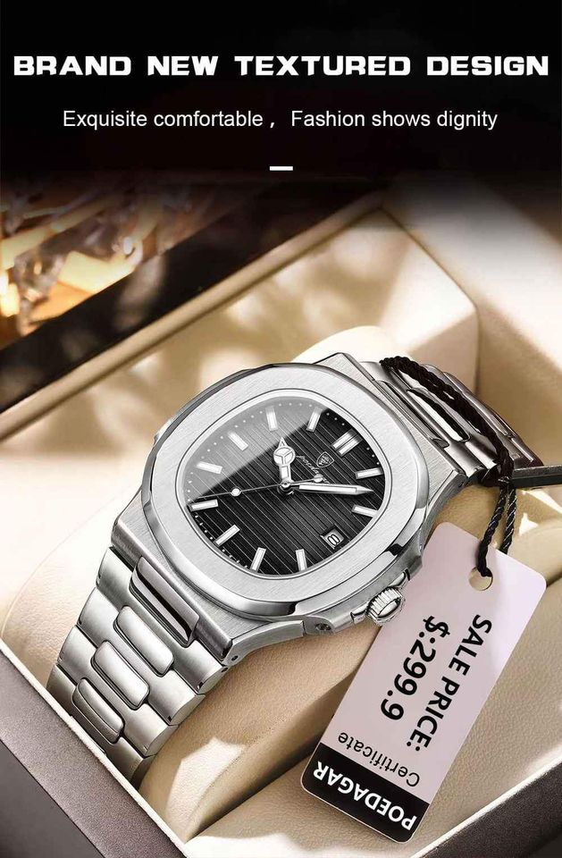 Picture of Inspired by podeghar 613 Luxury Watch Business Waterproof Male Clock Luminous Date Stainless Steel Square Quartz Men Watch