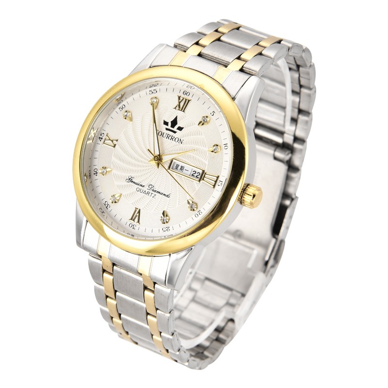 Picture of FOURRON Fashion Men's Waterproof Wristwatch Business Luminous Calendar Stainless Steel Strap Quartz Watch For Men