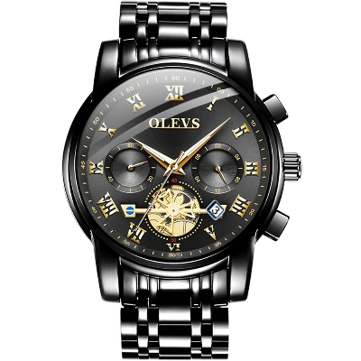 Picture of Olevs Top Brand Silver & Golden Two Tone Stainless Steel Chronograph Wrist Watch For Men - Watch For Men