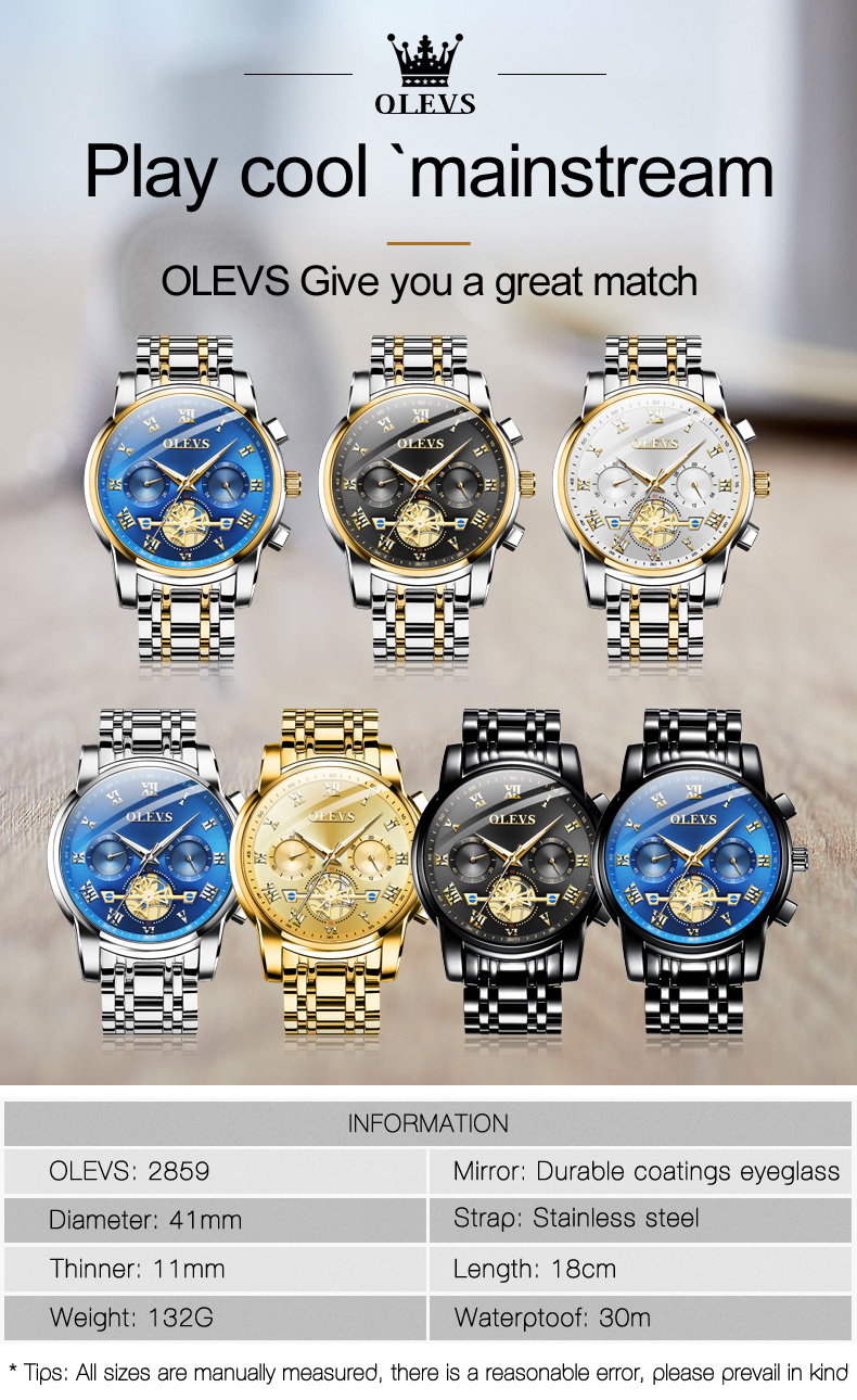 Picture of Olevs Top Brand Silver & Golden Two Tone Stainless Steel Chronograph Wrist Watch For Men - Watch For Men