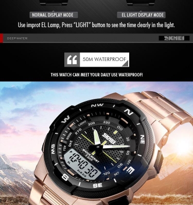 Picture of Skmei Fashion Sport Casual Stainless Steel Dual Display Waterproof Digital Watch 1370