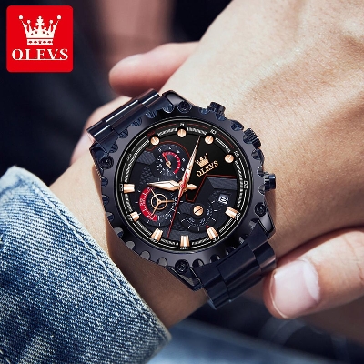 Picture of OLEVS Fashion Quartz Watch for Men Three Dial Sport Chronograph Casual Waterproof Stainless Steel Watches - 2873