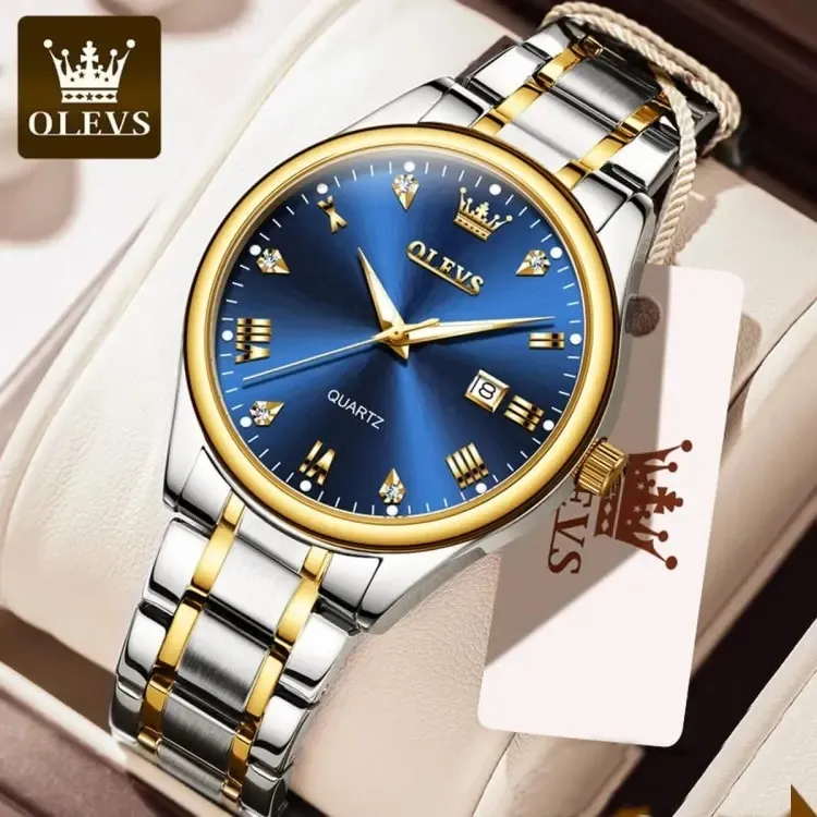Picture of Inspired by Olevs 5563 copy Golden Stainless Steel Analog Wrist Watch For Men - Watch For Men