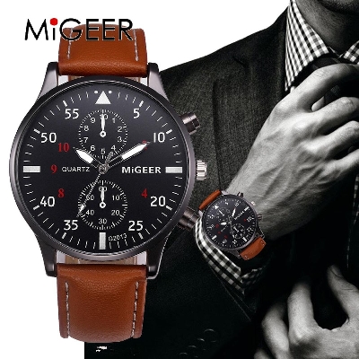 Picture of Fashion Men's Leather Military Alloy Analog Quartz Wrist Watch Business Watches Automatic Luxury Clock Men Waterproof Mechanic - Watch