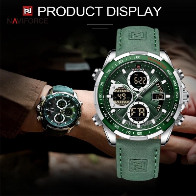 Picture of Naviforce 9197 Top Brand Luxury Pu Leather Casual Military Sport Man Wristwach Dual Time Watch - Watch For Men ( Green )