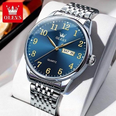 Picture of Olevs 5535 Stainless Steel Analog Wrist Watch For Men -Royal Blue & Silver ( Black )