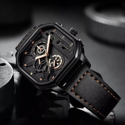 Picture of New Square Fashion Watches for Men Quartz Luxury Chronograph Waterproof Leather Wristwatch - 9919