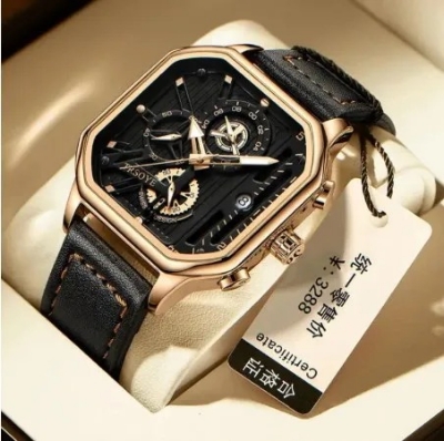 Picture of New Square Fashion Watches for Men Quartz Luxury Chronograph Waterproof Leather Wristwatch - 9919